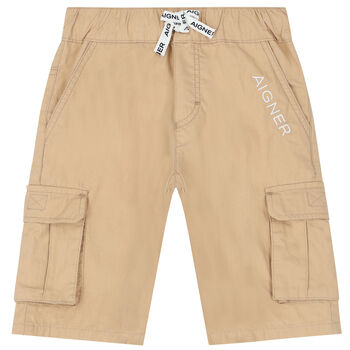 Boys Beige Logo Shorts