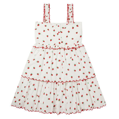 Younger Girls White & Red Strawberry Dress