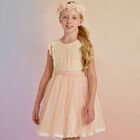 Girls Pink Embroidered Tulle Dress, 2, hi-res