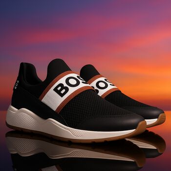 Boys Black Logo Trainers