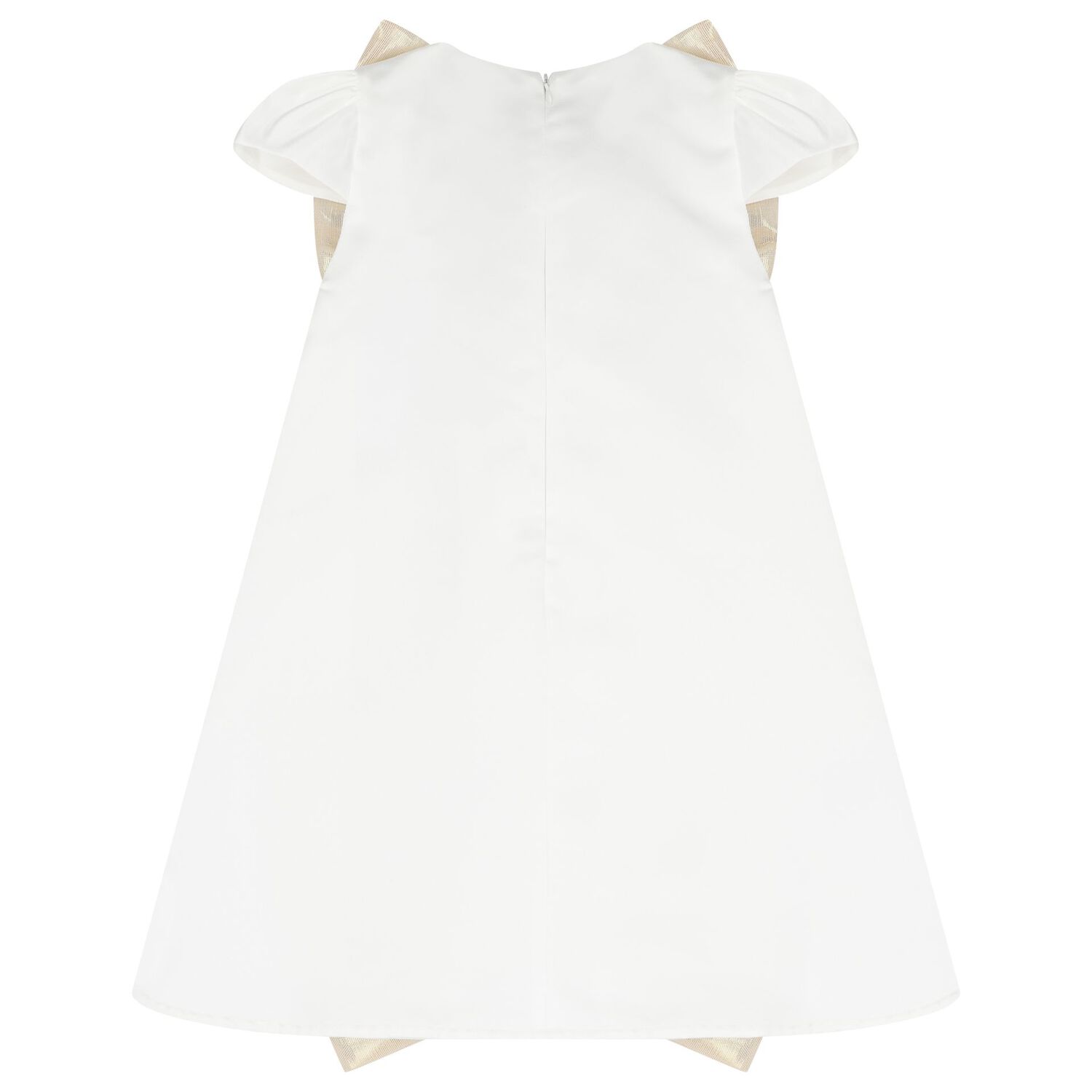Girls White & Gold Bow Dress, 1, hi-res