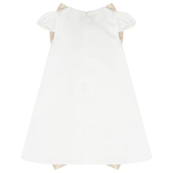 Girls White & Gold Bow Dress
