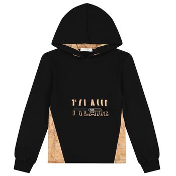 Boys Black Geo Map Hooded Top