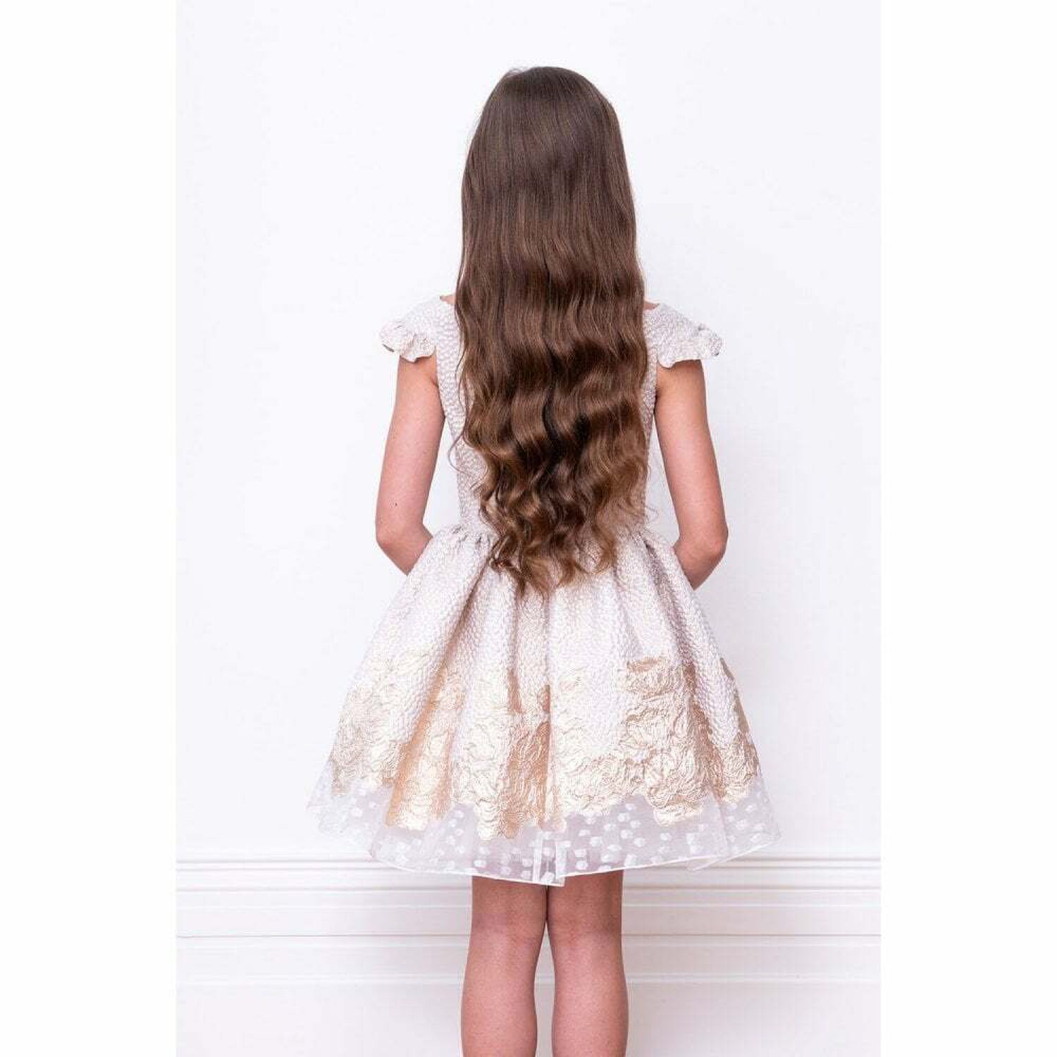 Girls Gold Special Occasion Dress, 1, hi-res
