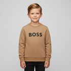 Younger Boys Beige Logo Sweatshirt, 1, hi-res
