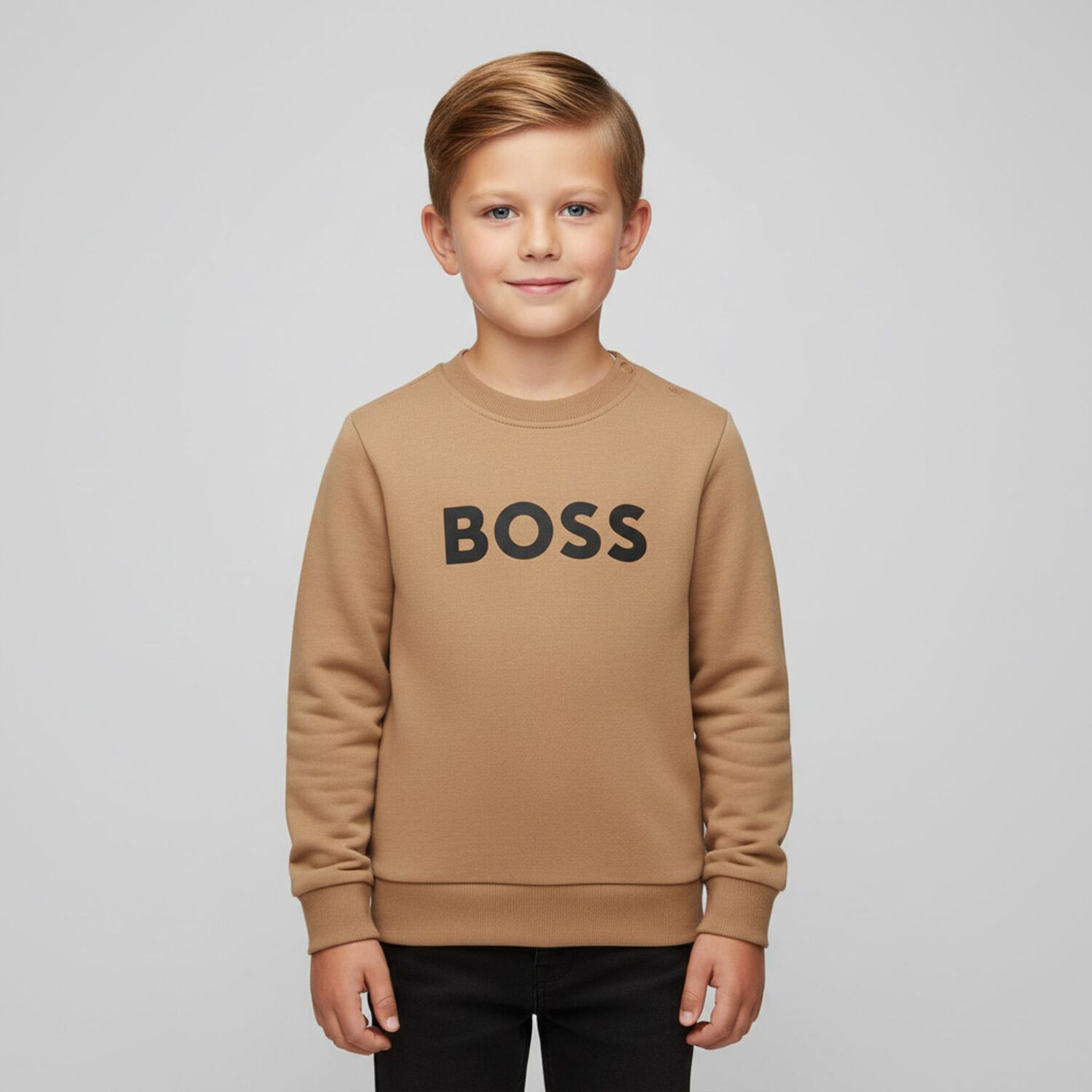 Younger Boys Beige Logo Sweatshirt, 1, hi-res