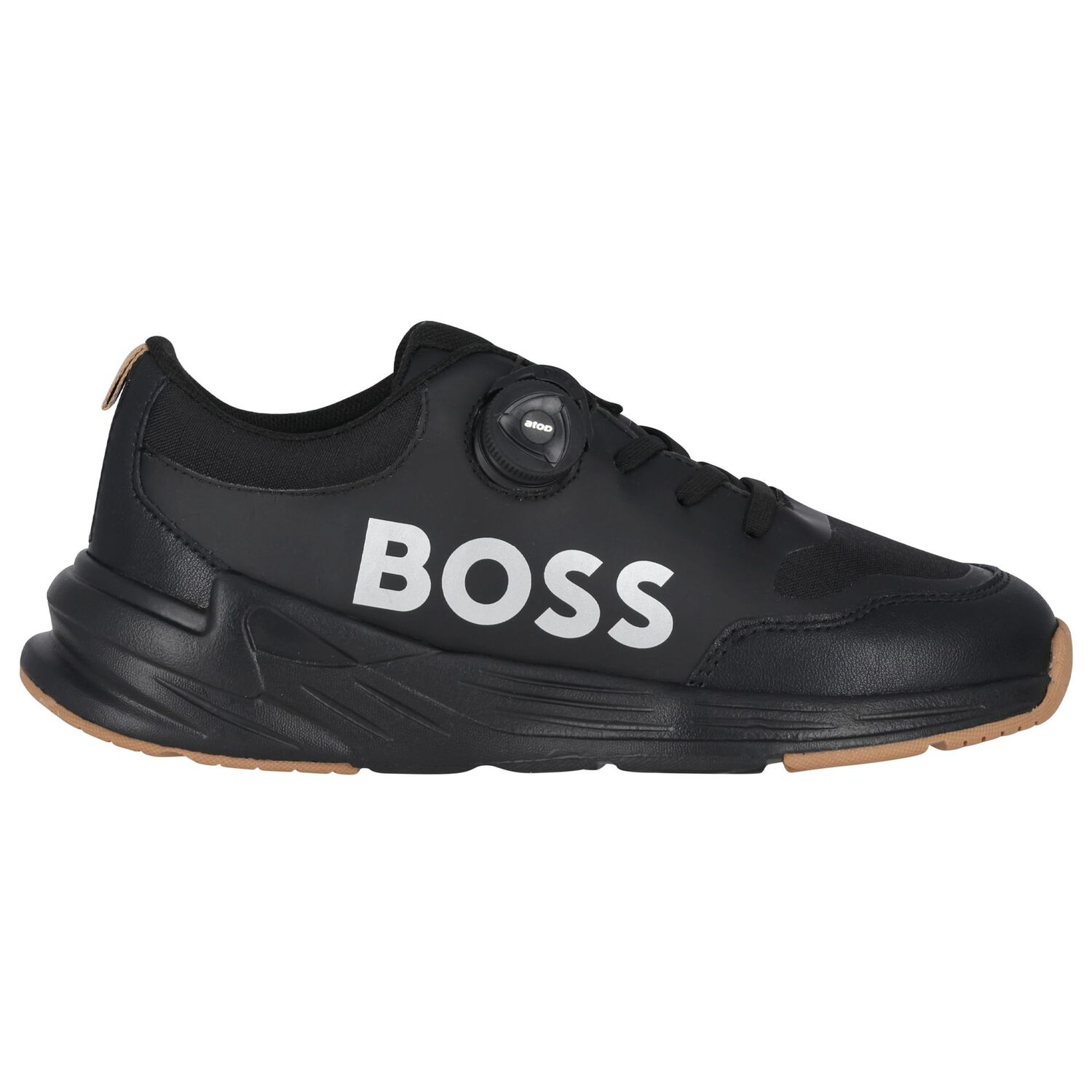 Boys Black Logo Trainers, 1, hi-res