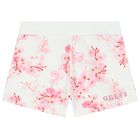 Girls White Cherry Blossom Shorts, 1, hi-res