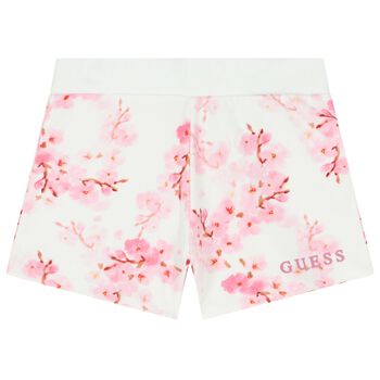 Girls White Cherry Blossom Shorts