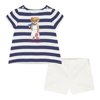 Baby Girls Navy Blue & White Striped Shorts Set