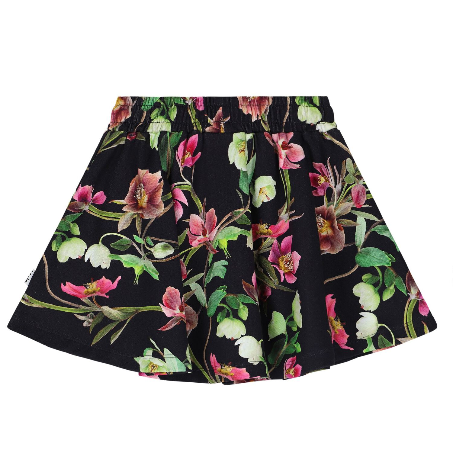 Girls Black Flower Print Skirt, 1, hi-res