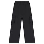 Girls Black Logo Trousers, 1, hi-res