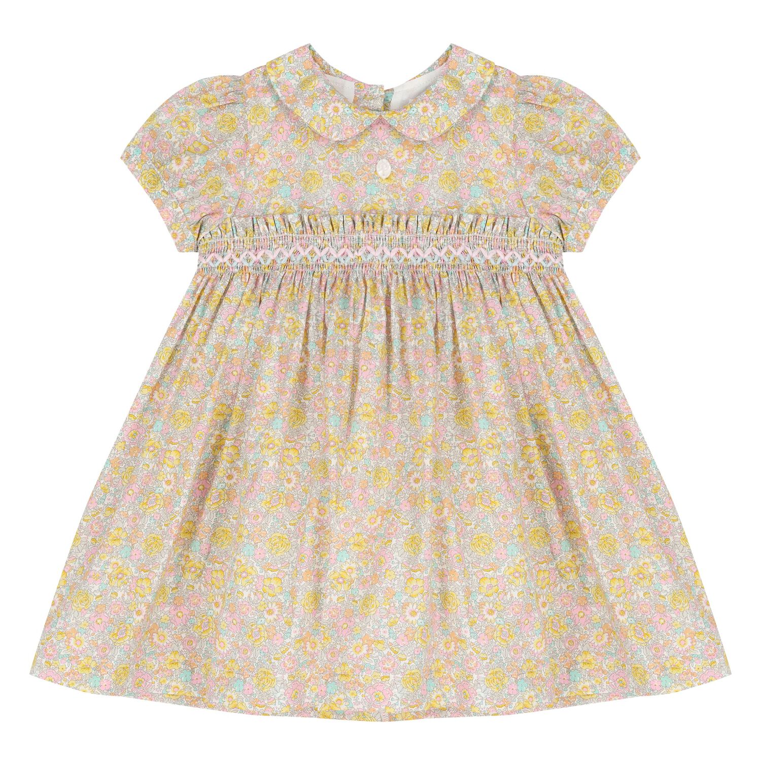 Baby Girls Yellow & Pink Floral Dress, 1, hi-res
