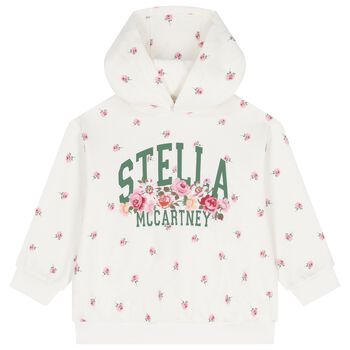 Girls Ivory Floral Logo Hooded Top