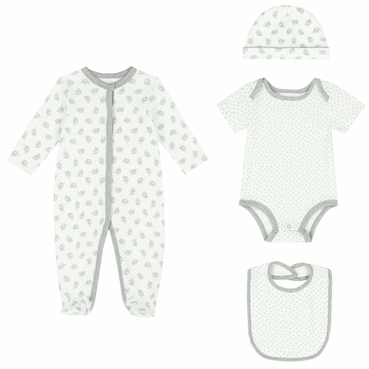 Baby White & Grey Elephant Babygrow Set, 1, hi-res