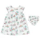 Baby Girls White & Green Rabbit Dress Set, 1, hi-res