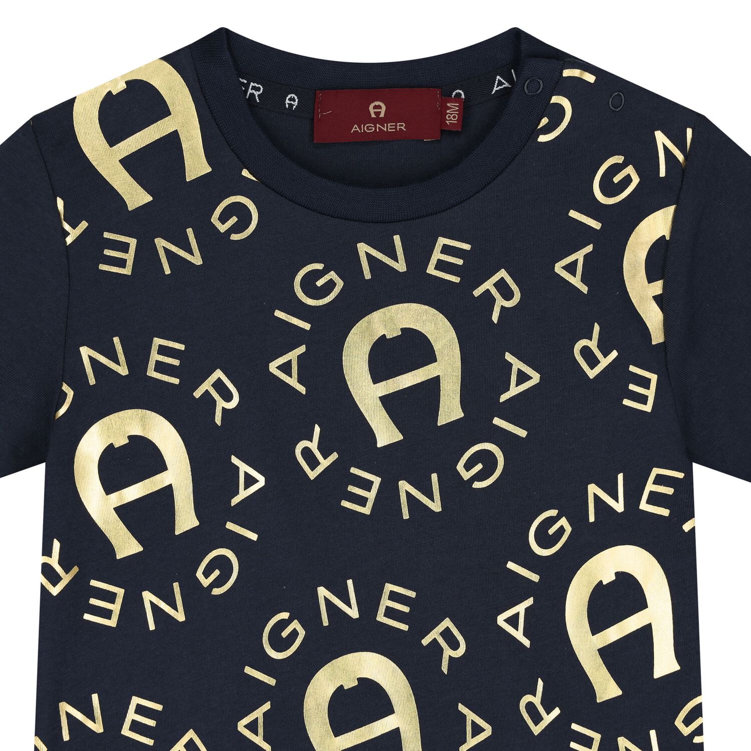 Younger Boys Navy Blue & Gold Logo T-Shirt, 2, hi-res