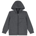 Boys Grey Logo Hooded Zip Up Top, 1, hi-res