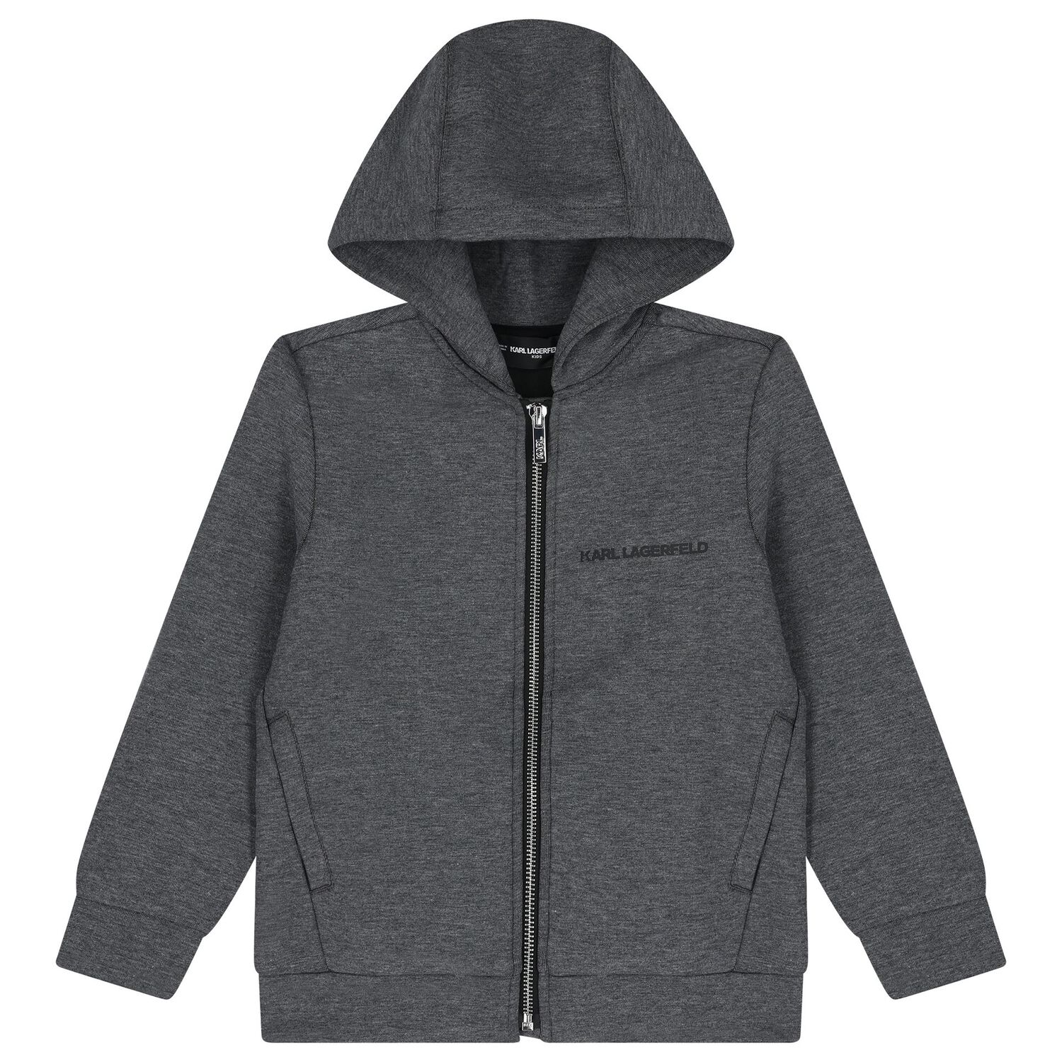 Boys Grey Logo Hooded Zip Up Top, 1, hi-res