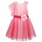 Girls Pink Tulle Ruffle Dress, 1, hi-res