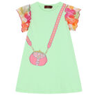Girls Green Logo Bag Dress, 1, hi-res