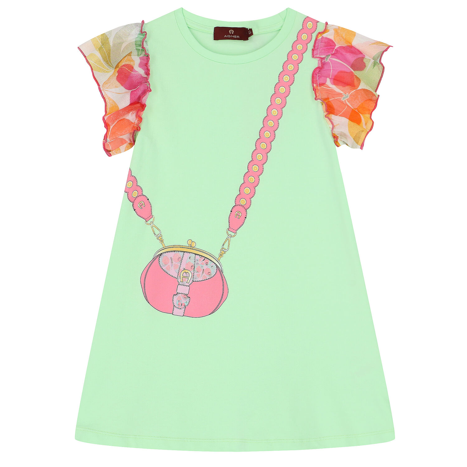 Girls Green Logo Bag Dress, 1, hi-res