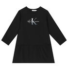 Girls Black Logo Dress, 2, hi-res