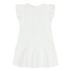 Younger Girls White Teddy Bear Ruffled Dress, 1, hi-res