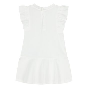 Younger Girls White Teddy Bear Ruffled Dress
