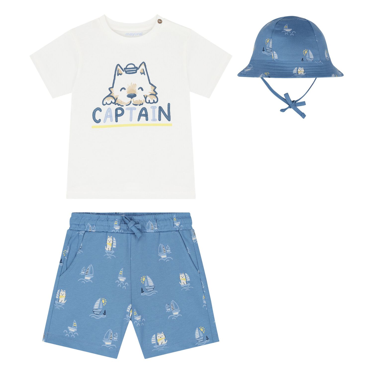 Younger Boys White & Blue Shorts Set, 1, hi-res