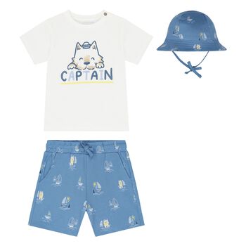 Younger Boys White & Blue Shorts Set