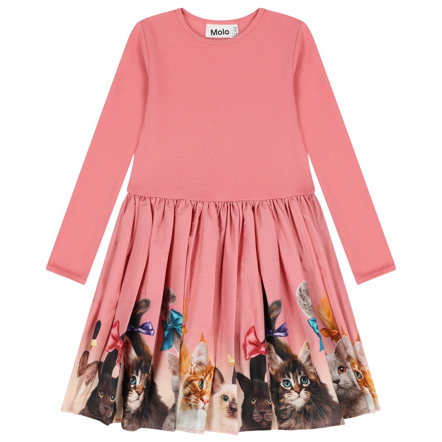 Girls Pink Cat Dress, 3, hi-res