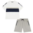 Boys White & Green Shorts Set , 1, hi-res