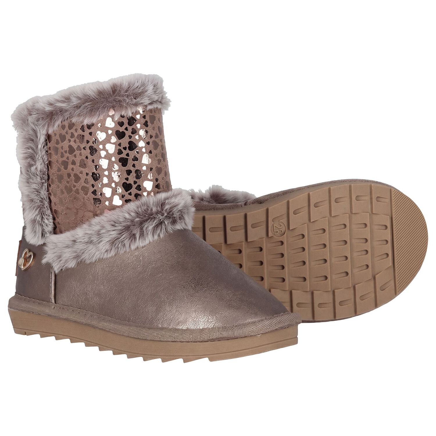 Girls Bronze Faux Leather Boots, 2, hi-res