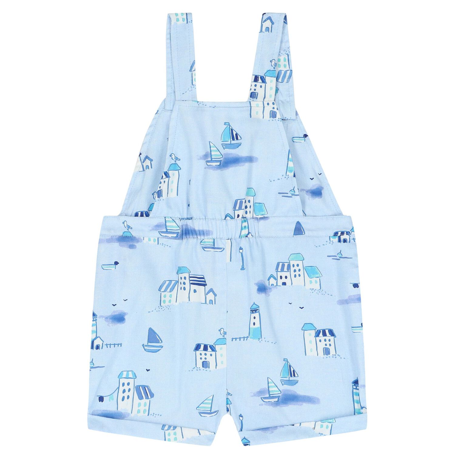 Baby Boys Blue & White Dungaree & Hat Set, 2, hi-res image number null