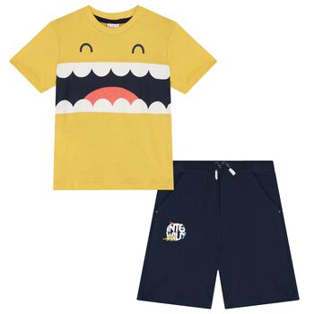 Boys Yellow & Navy Blue Smiley Shorts Set