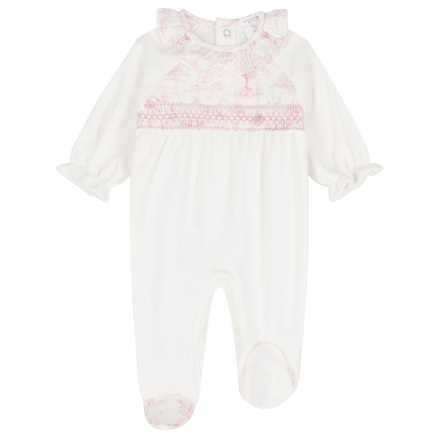 Baby Girls Ivory Velour Babygrow, 1, hi-res
