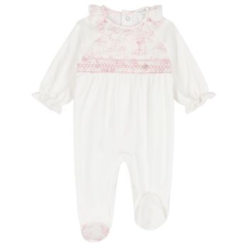 Baby Girls Ivory Velour Babygrow