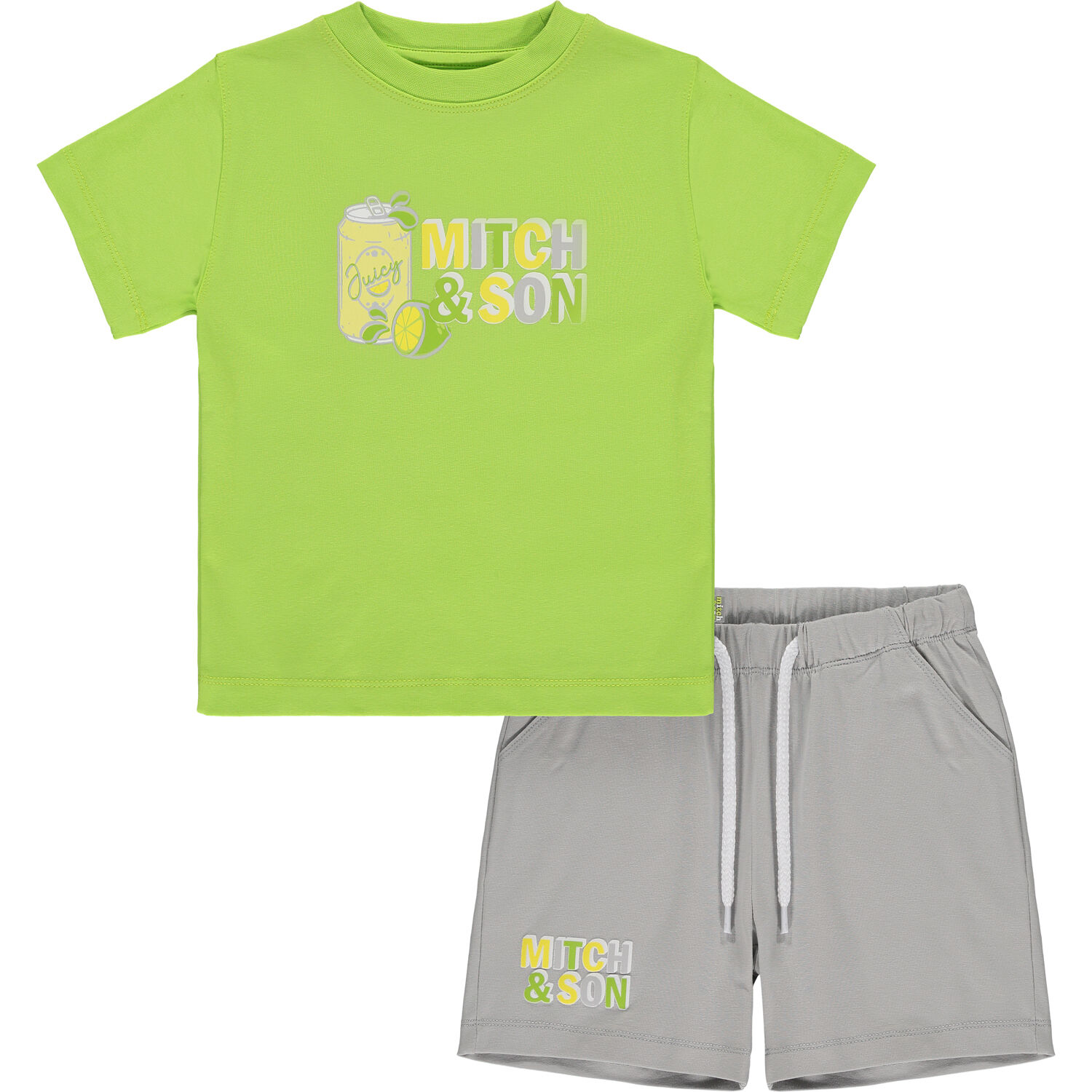 Boys Green & Grey Logo Shorts Set, 1, hi-res