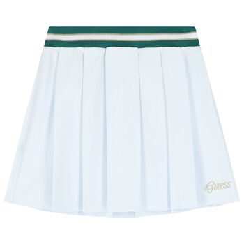 Girls White Logo Pleated Skirt