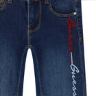 Girls Blue Denim Logo Skinny Jeans, 1, hi-res