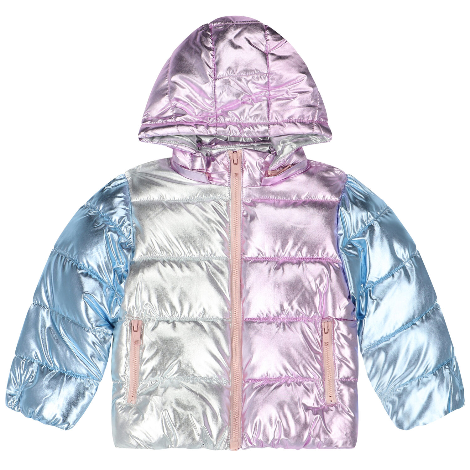 Younger Girls Pink & Blue Metallic Puffer Jacket, 1, hi-res image number null