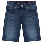 Boys Blue Denim Shorts, 1, hi-res