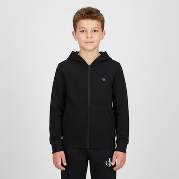Black Logo Hooded Zip Up Top