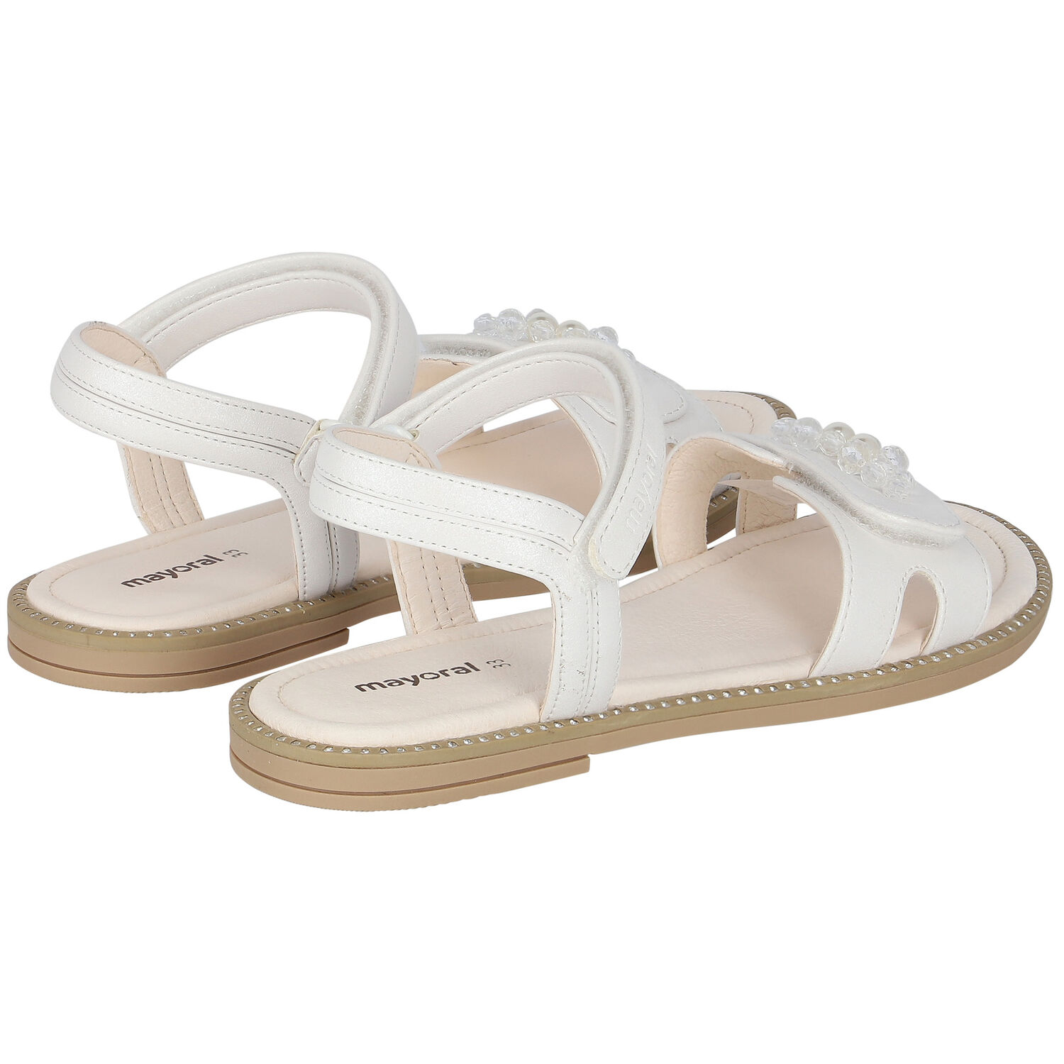 Girls White Crystal & Pearl Embellished Sandals, 1, hi-res image number null