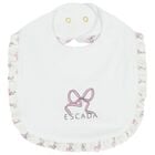 Baby Girls White Bow Bib, 1, hi-res