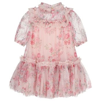 Girls Pink Floral Tulle Dress