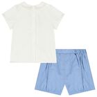 Baby Boys White & Blue Shorts Set, 2, hi-res