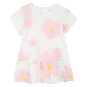 Younger Girls Ivory & Pink Daisy Dress