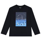 Boys Navy Blue Glow in the Dark Long Sleeve Top, 1, hi-res
